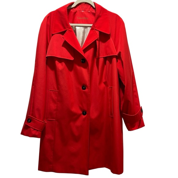 Calvin Klein Red Button Up Lined Car Coat - Medium - Picture 2 of 6